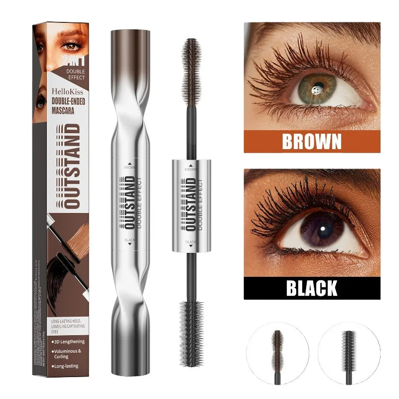 Dual-Ended Mascara - Black&Brown 2-in-1 Dual-Color Mascara Volumizing Curling Waterproof Long-Lasting Lash Cosmetic All-Day Wear