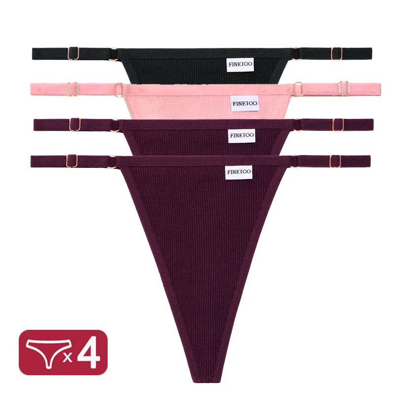 4PCS/Set G-String Cotton Panties Sexy Women's Underwear T-Back Lingerie Pantys Female Low Rise Intimates Adjustable Strap Thongs