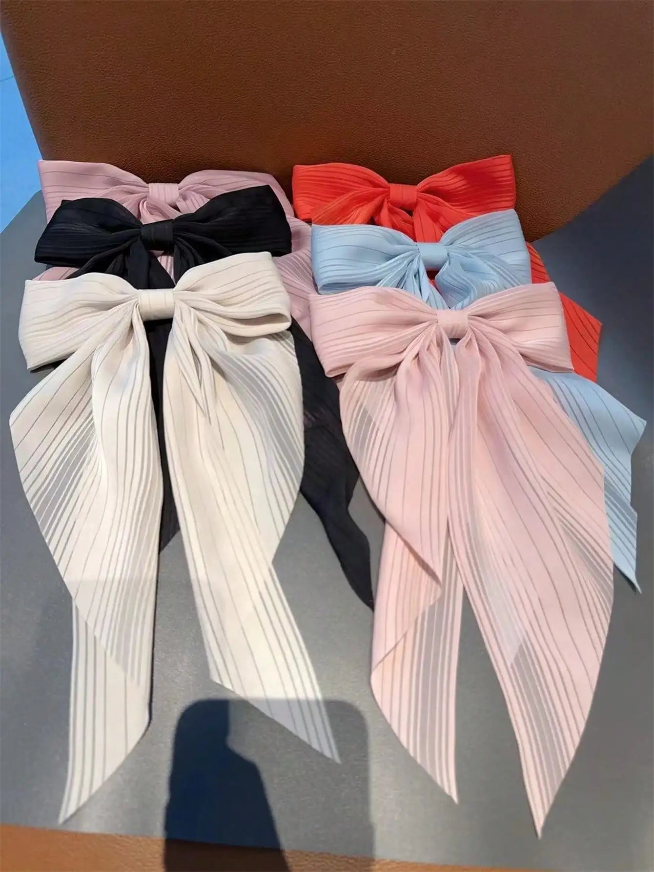 6 spring clip streamers bow hair clips for women