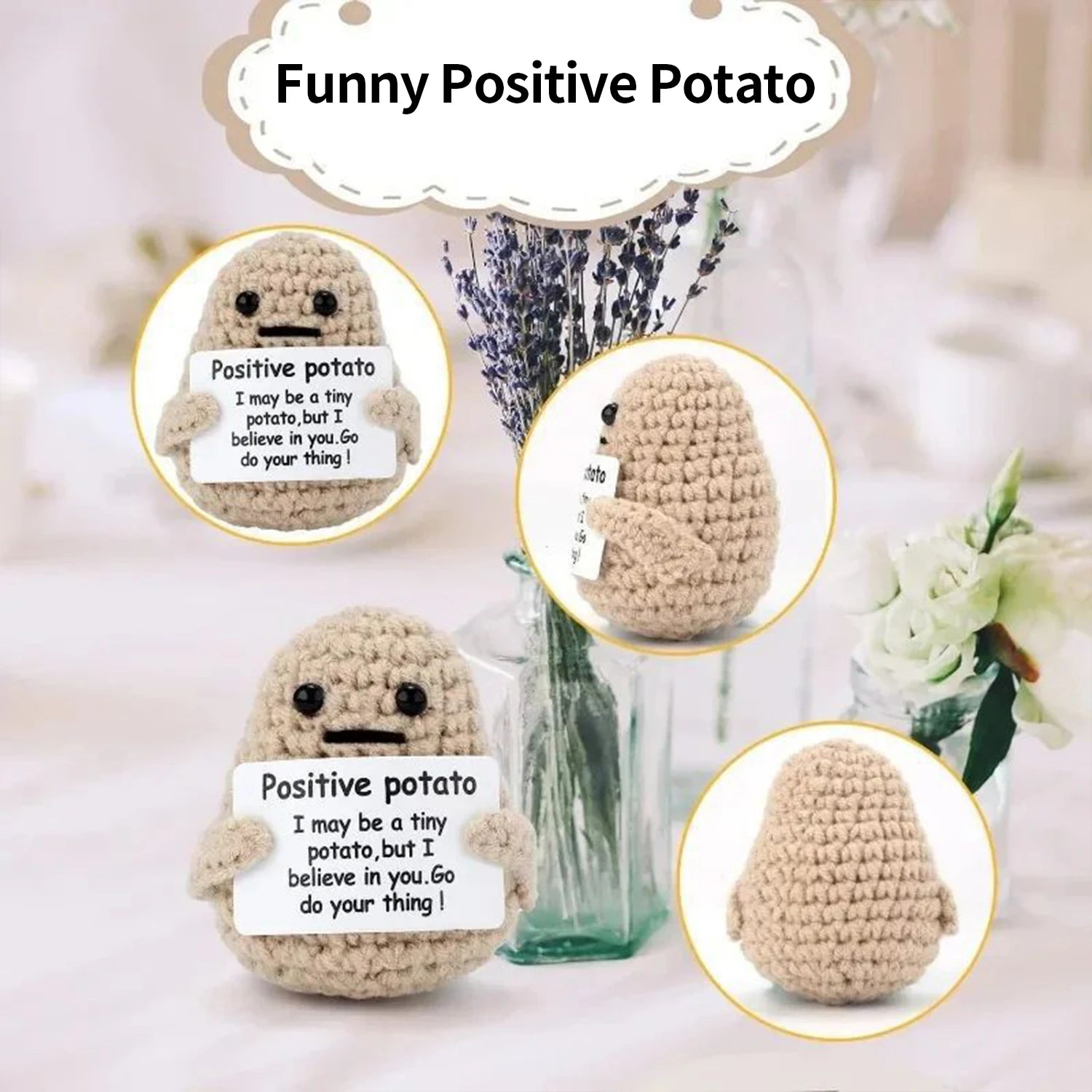 Positive Crochet Dolls Funny Potato Crochet Doll Emotional Support Animal Gift Creative Positive Crochet Figures for Friends