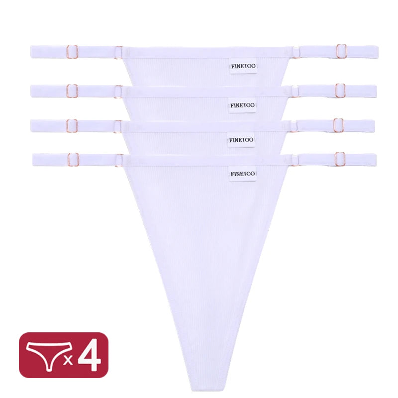 4PCS/Set G-String Cotton Panties Sexy Women's Underwear T-Back Lingerie Pantys Female Low Rise Intimates Adjustable Strap Thongs