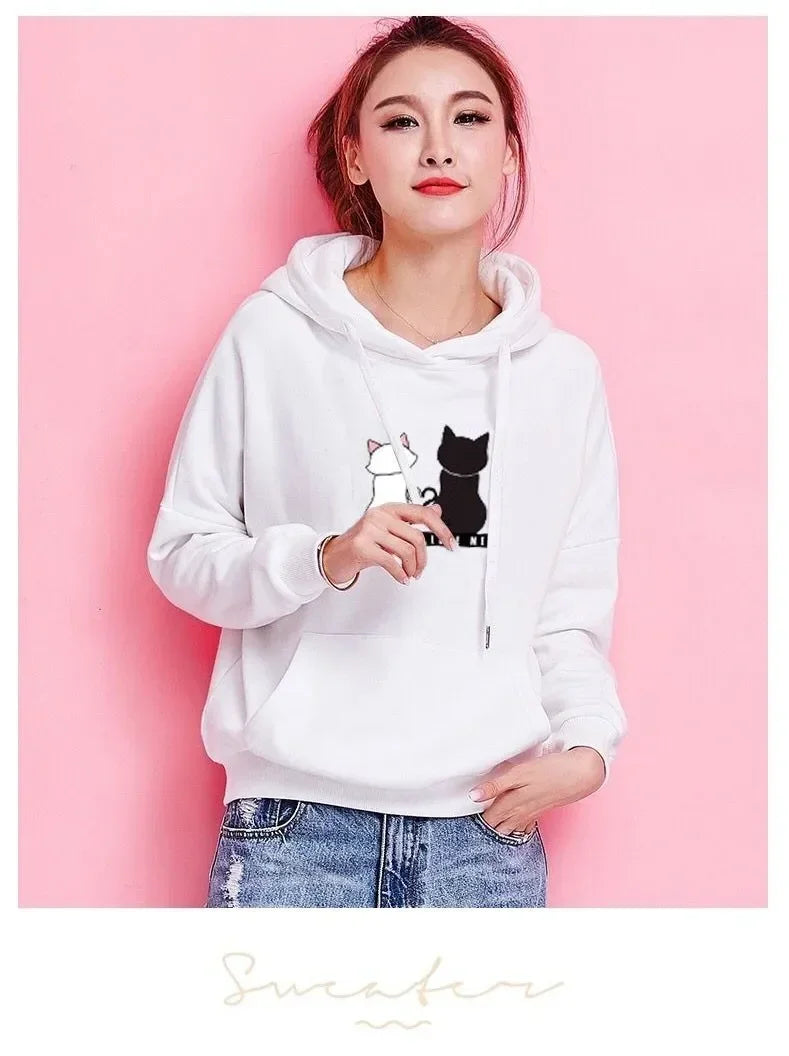 2023 Streetwear Hoodies Women Sweatshirt Autumn Spring Long Sleeve Harajuku Cat Print Sweatshirts Casual Pullover sudadera mujer