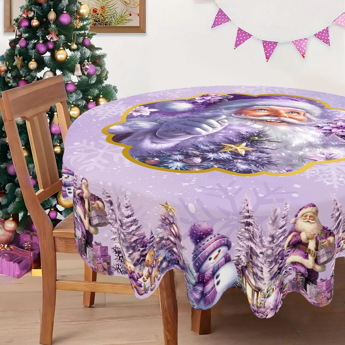 Purple Christmas Tablecloth Santa Claus Table Cover Christmas Party Table Decorations for Home Kitchen 2025 Xmas Gifts Navidad