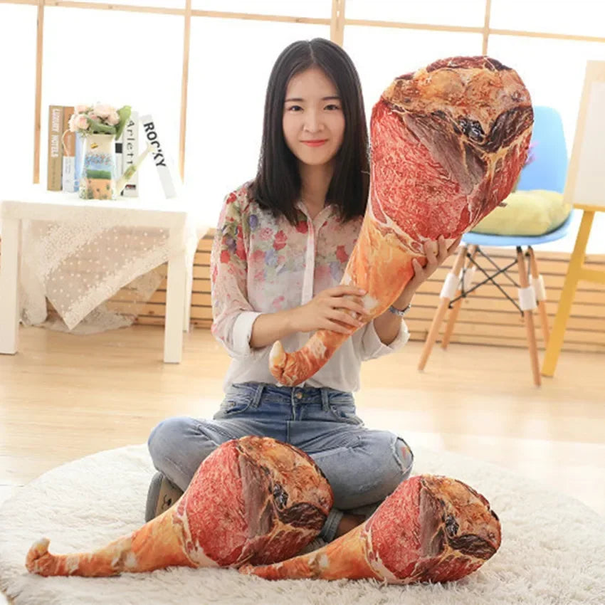 3D Simulation Ham Plush Food Pillow - Funny Spoof Stuffed Toy Waist Cushion for Office Sofa Bedroom & Creative Christmas Gift