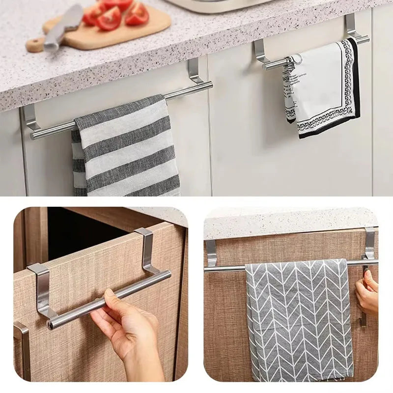 Cabinet Door Back Hanging Rack Kitchen Accessories No Punching Required Towel Bar Kitchen Organizing Shelf Organizer Storage