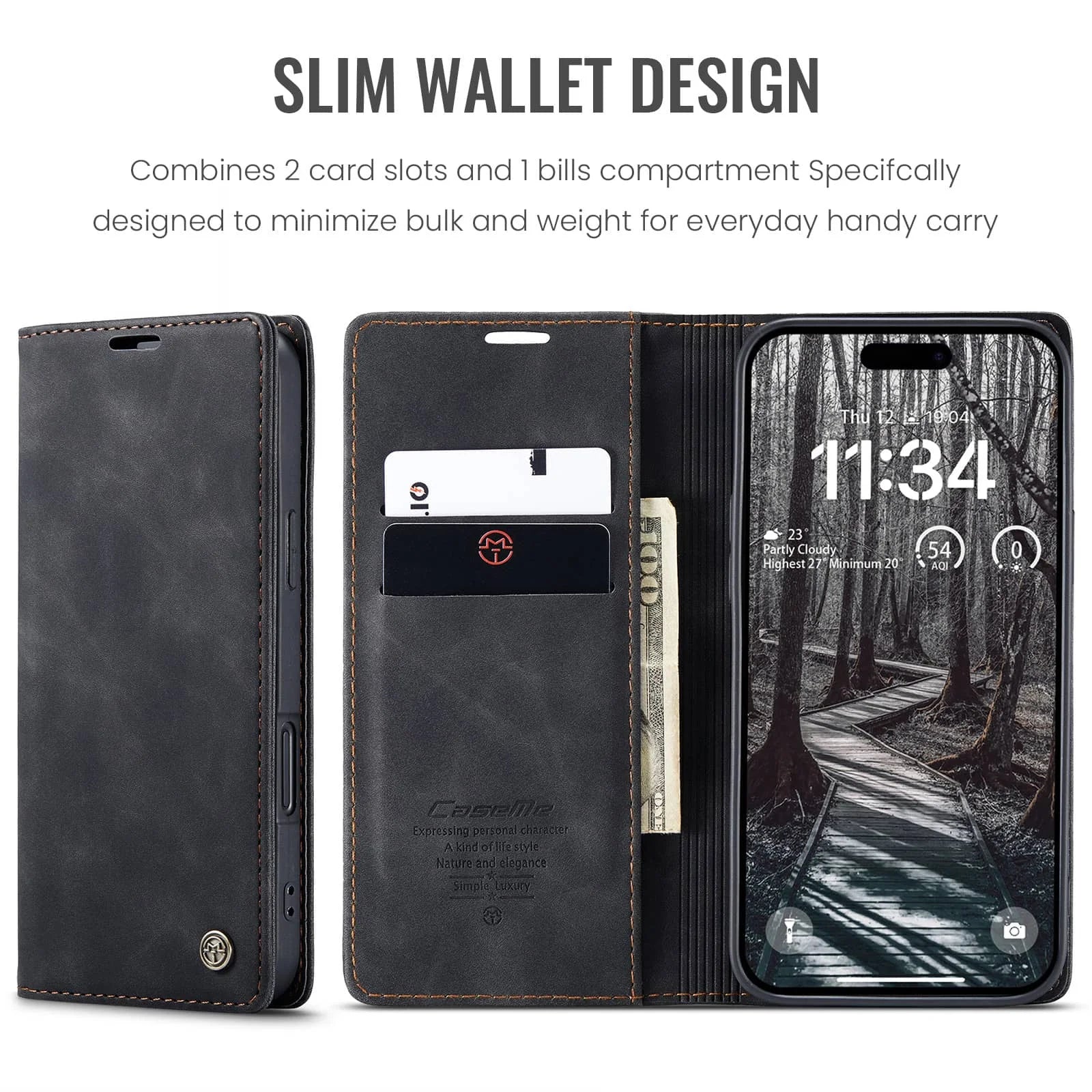 Leather Flip Wallet Case for iPhone 17/17 Pro/17 Pro Max/Air, Magnetic Folio Cover with Card Holder, Shockproof TPU Kickstand