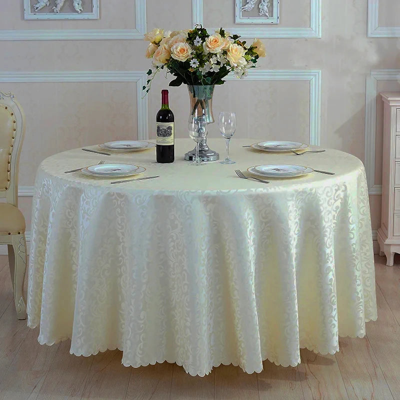 Polyester Jacquard Tablecloth Hotel Wedding Banquet Party Decoration Round White Table Covers Table Overlays Printed Home Decor