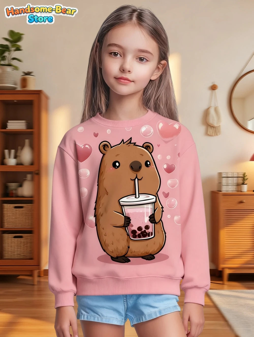 Capybara Sweatshirts Kawaii Cartoon Graphic Kids Hoodie Harajuku Girl Tops Fashion Cute Animals Long Sleeves Children's Clothing
