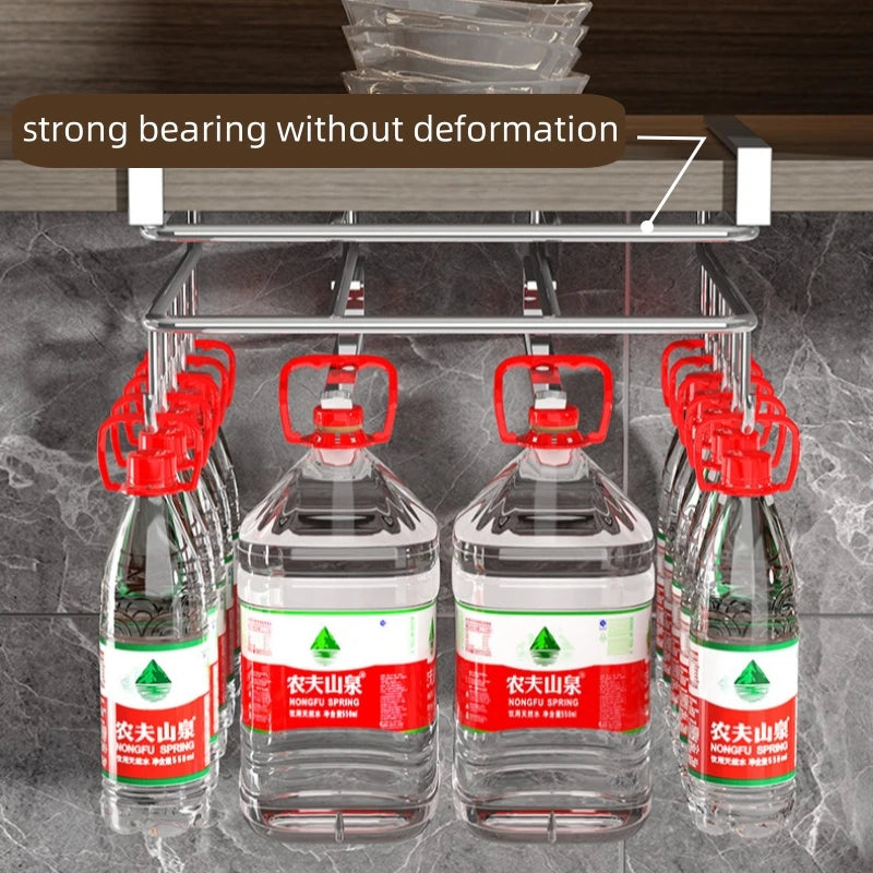 1PC Stainless Steel Hanging Kitchen Storage Rack with Hooks Paper Towel and Utensils Holder Cutting Board Storage Shelf