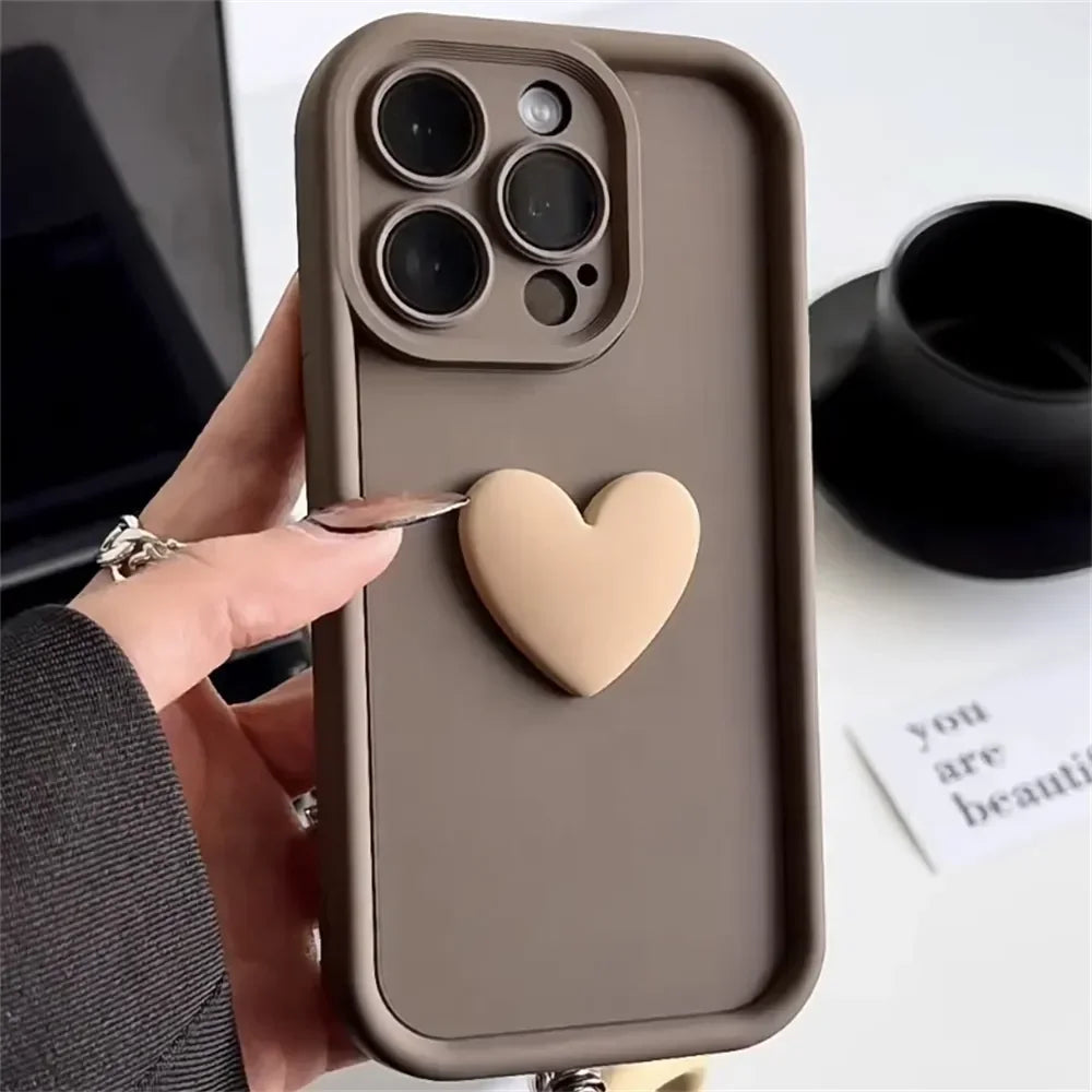 Luxury Cute 3D Love Heart Silicone Phone Case For iPhone 17Air 17 16 15 13 12 11 14 Pro Max X XR XS Shockproof Candy Back Cover