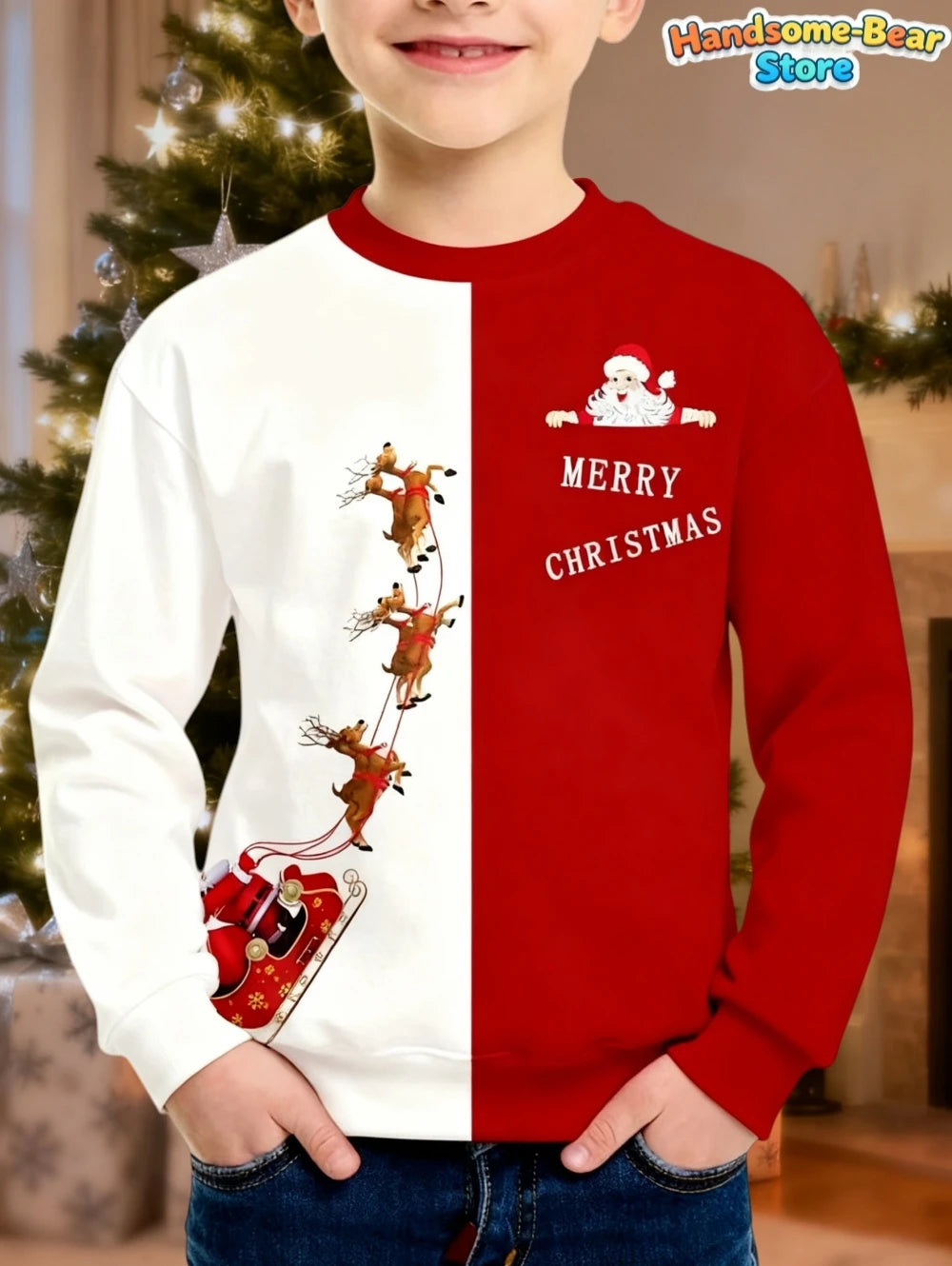 Children's Hoodies Santa Claus Christmas Print Girl Clothes Cute Cartoon Pullover Sweatshirt Casual Loose Children's Clothing