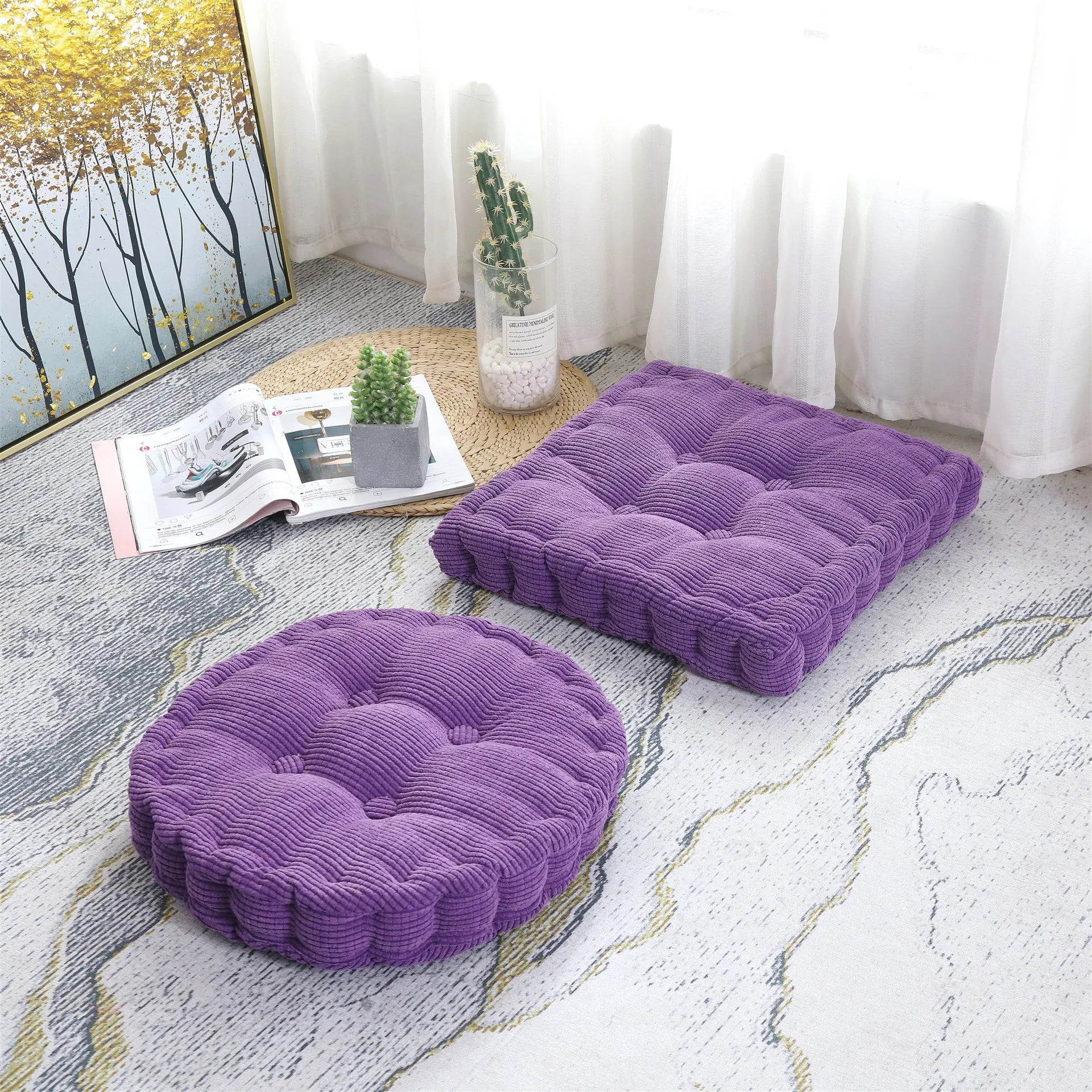 Floor Pillow Cushion Square Round Tatami Large Meditation Chair Cushions Thick Square Seat Pad Velvet Tufted Seating Pouf 방석