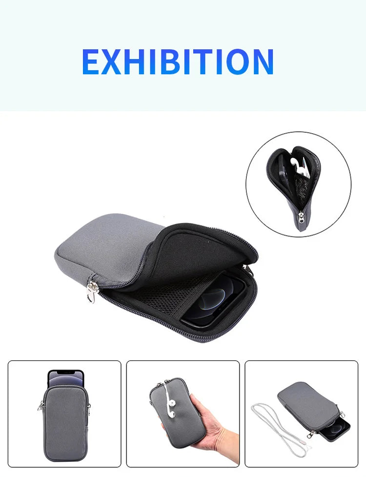 Universal Neoprene Zipper 4.7-7.2inch Mobile Phone Bag For iPhone Samsung Xiaomi Huawei Shockproof Cellphone Storage Bag