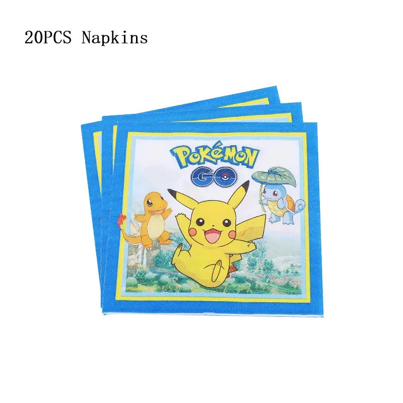 Pokemon Theme Birthday Party Decoration Supplies Cartoon Pokemon Go Tableware Cups Plates Pikachu Balloon For Baby Shower Favors