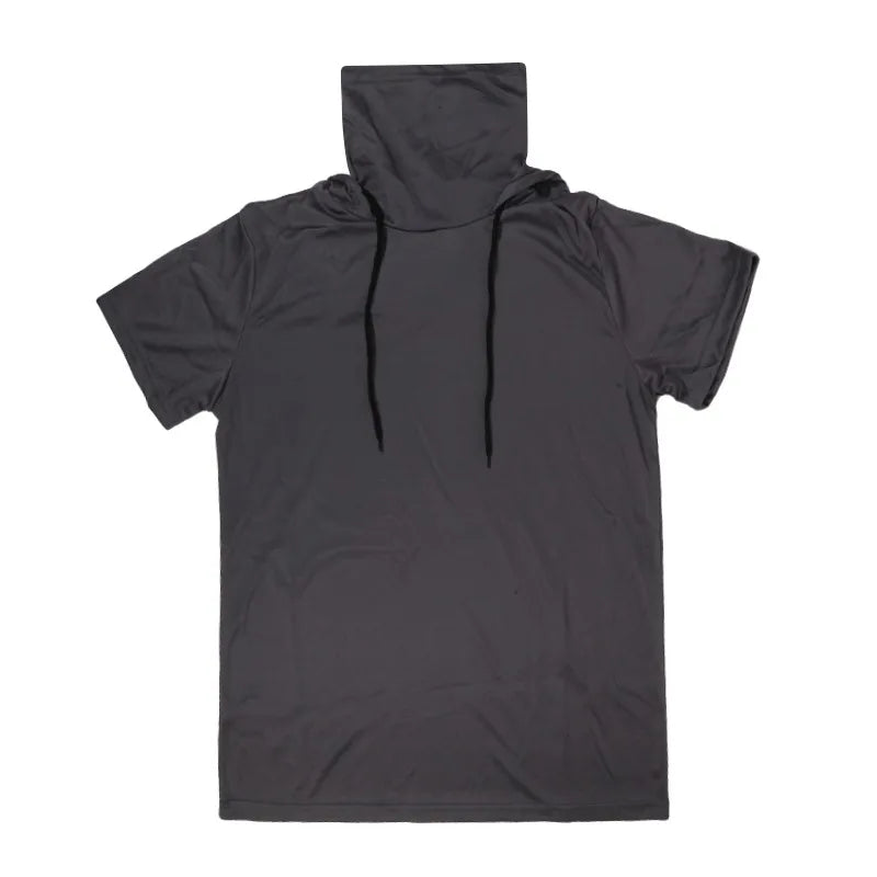 Mens Gym Thin Hoodie Short Sleeve Hoodies With Mask Sweatshirt Casual Splice Large Mask Hoodie Sweatshirt Hooded Tops Cycling