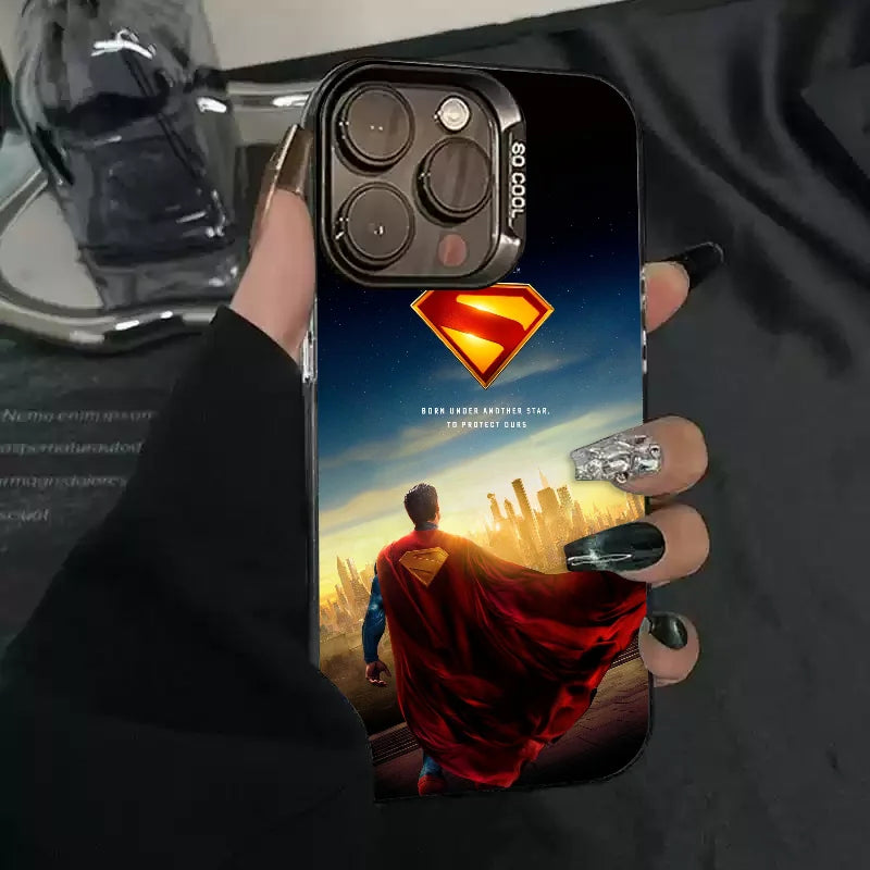 1PC Cartoon S-Superman Phone Case Phone Case IMD color silver shell For iPhone 16 15 14 13 12 11 Pro Max Plus
