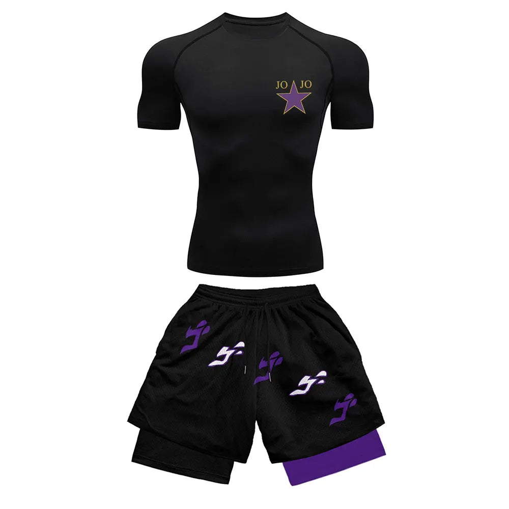 2025 Trendy Printed Compression Sports Suit Clothes Summer Men's Athletic Suit - Stylish Fitness Running Casual Two-Piece Set