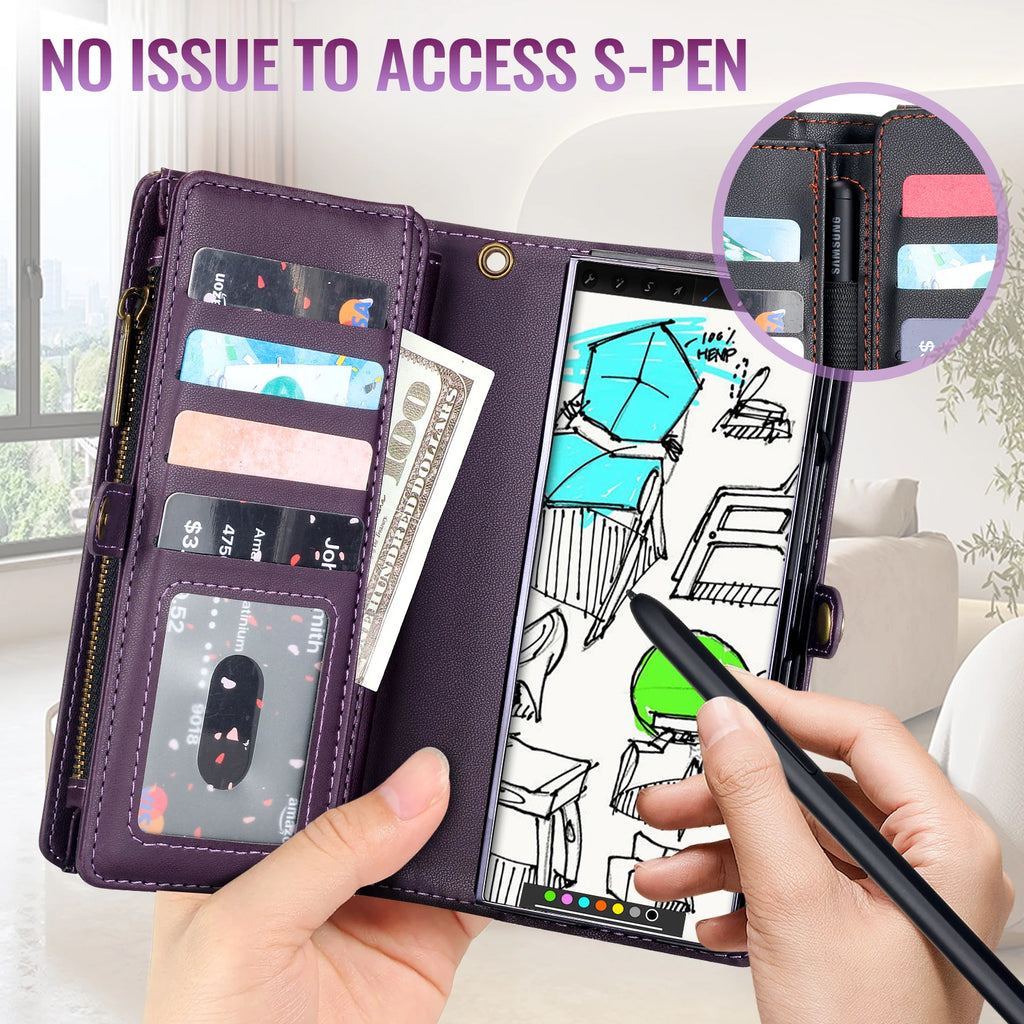 Multifunctional Leather Case for Samsung Galaxy Z Fold 5 4 3 Fold5 Fold4 Fold3 5G Phone Bags Cover Pen&Card Slots Wallet Holster