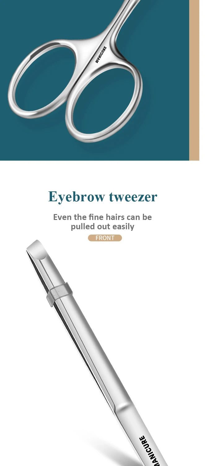 Manicure Set With Morandi Grey Top-Grade Full Grain Cow Leather Packaging Nail Clipper Kits Perfect Gift Friends Family