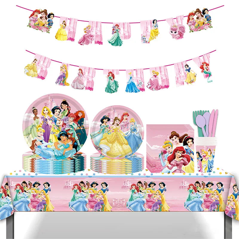 Disney Princess Birthday Party Decorations Girls Child Deco Disney Princess Birthday Plate Napkins Cups Tableware Supplies Setup