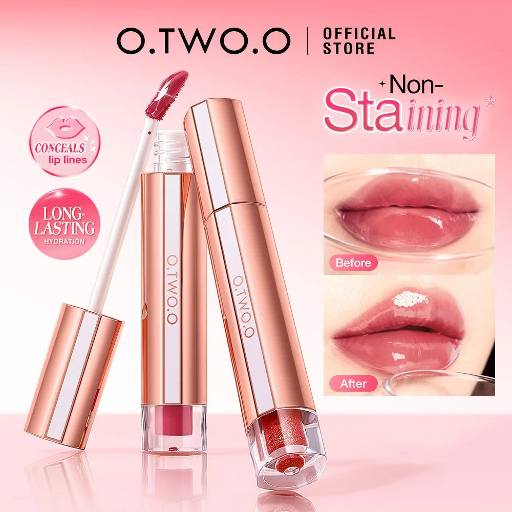 O.TWO.O Liquid Lip Gloss Lipstick Glossy Finish High-Shine Long Lasting Moisturize Non-Stick Glassy Lips Glossy Lip Stain Makeup