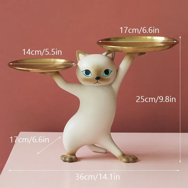 Nordic Resin Cat Tray Statue Bedroom Entrance Home Office Table Desk Decor Accessorie Key Candy Container Storage Sculpture