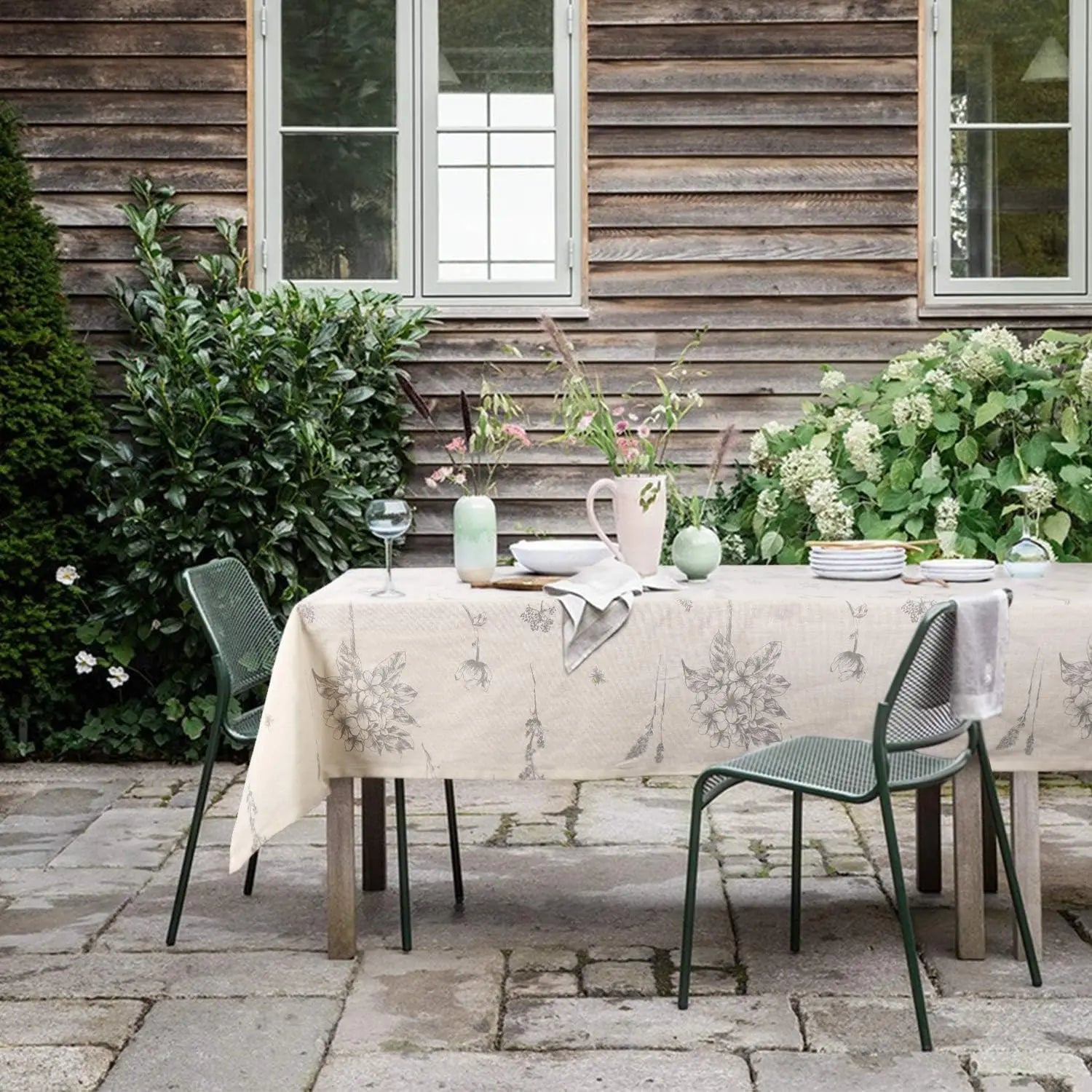 Print Cotton Linen Tablecloth Rustic Garden Natural Botanical Decorative Table Cover for Kitchen Dining Spring Summer Picnic