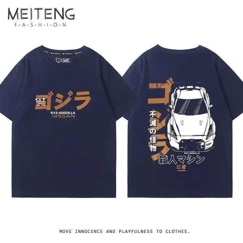 Men's Women's Summer Cotton Versatile Trend T-shirt Clothes Nissan GTR God of War R35R34 Modified Team Short-sleeved