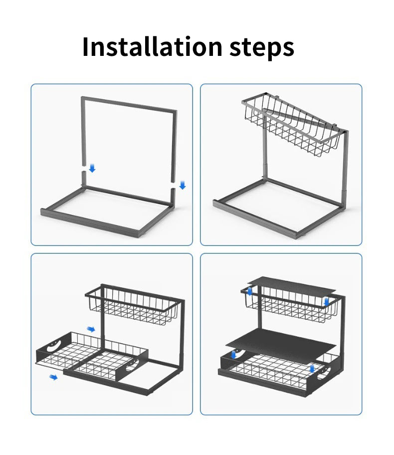 Under Sink 2 Tier Sliding Cabinet Basket Organizer Drawer Pull-Out Cabinet Organizer For Bathroom and Kitchen