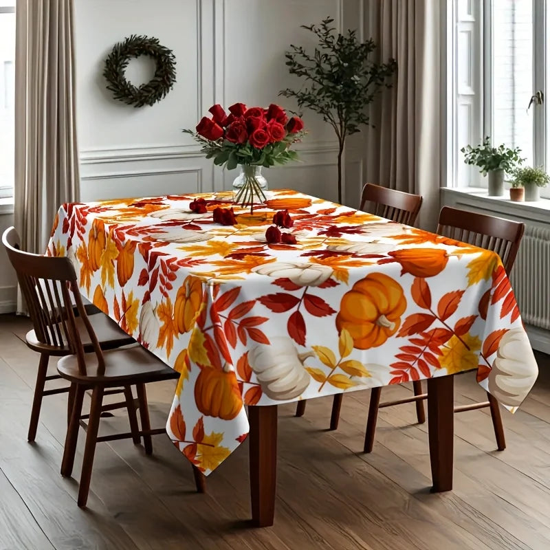 Autumn Pumpkin Maple Leaves Tablecloths for Table Decoration Fall Thanksgiving Harvest Rectangle Table Cloth Kitchen Party Decor