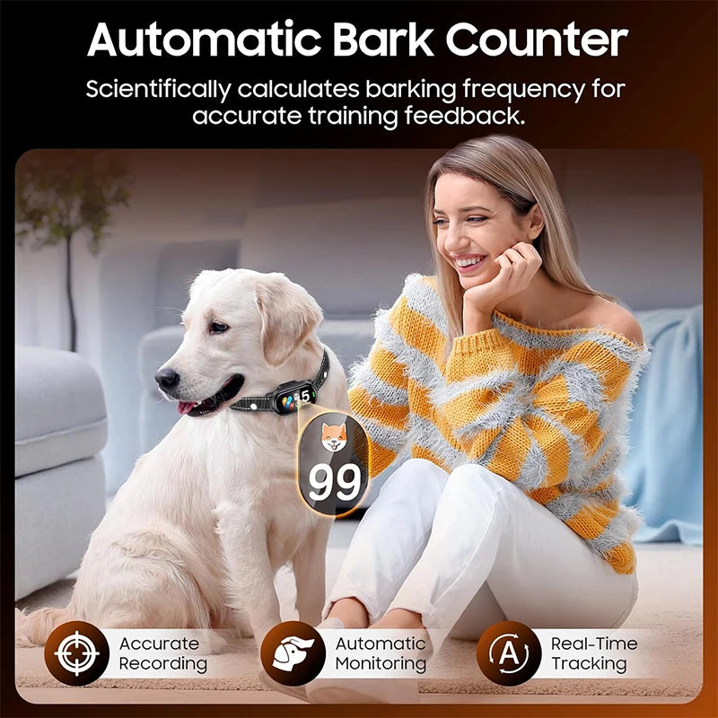 New Pet Dog Barking Collar with Sound Vibration Shock IP67 Waterproof Functions Smart Dog Sound Recognition System TFT screen