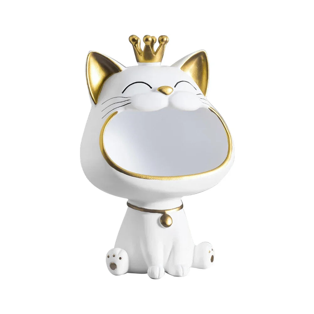 2024 NEW Fortune Crown Big Mouth Cat Entrance Key Storage Tray Decorative Ornament, Light Luxury Housewarming Gift Sculpture