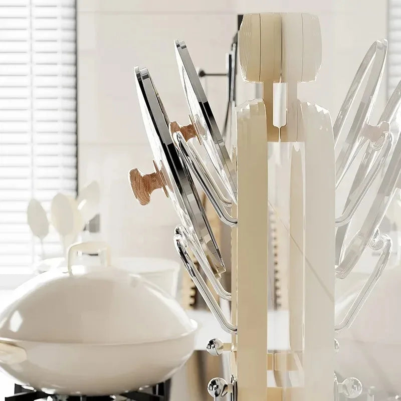 Double Layer Pot Lid Holder Kitchen Storage Rack Wall Mounted Cutting Board Stand Multi Functional Plastic Home Organization