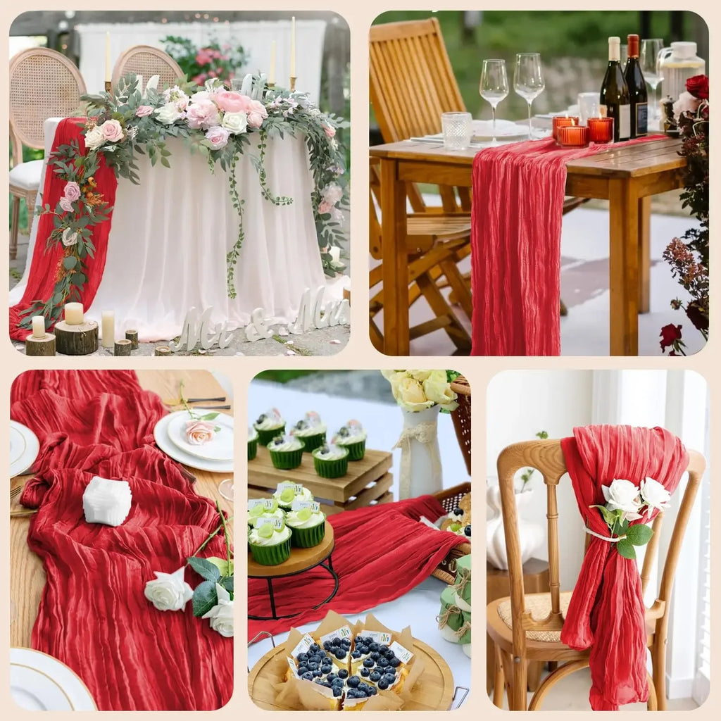1.8/3/4M Christmas Red Table Runner Polyester Cheesecloth Valentine Long Decorations Wedding Party Banquets Bridal Baby Shower