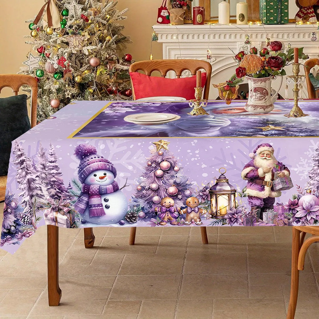 Purple Christmas Tablecloth Santa Claus Table Cover Christmas Party Table Decorations for Home Kitchen 2025 Xmas Gifts Navidad