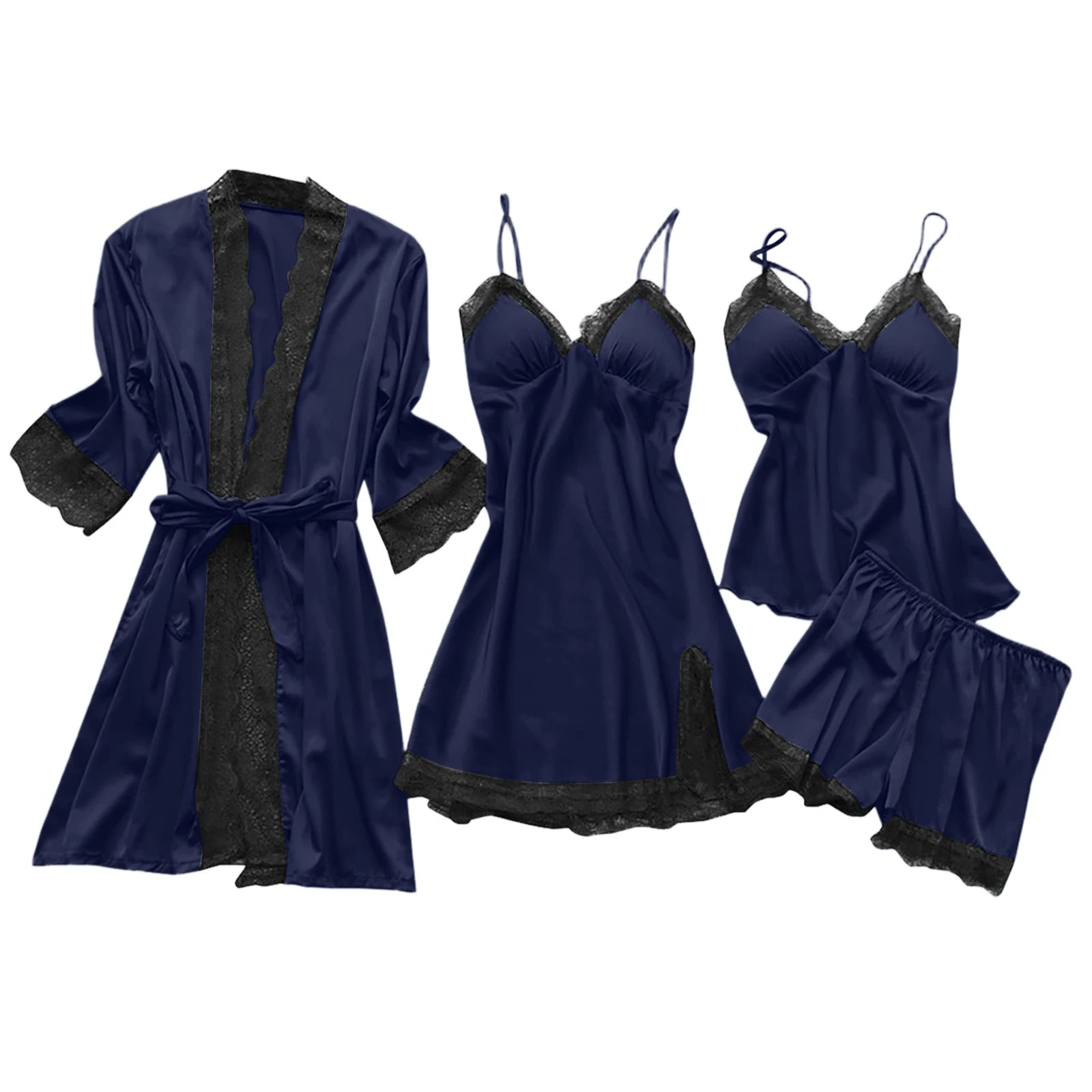 4-Piece Set Ladies' Sleepwear Sexy Sleepwear Women Suspender With Chest Cushion Nightgown Bathrobe Home Wear Women'S Pajamas