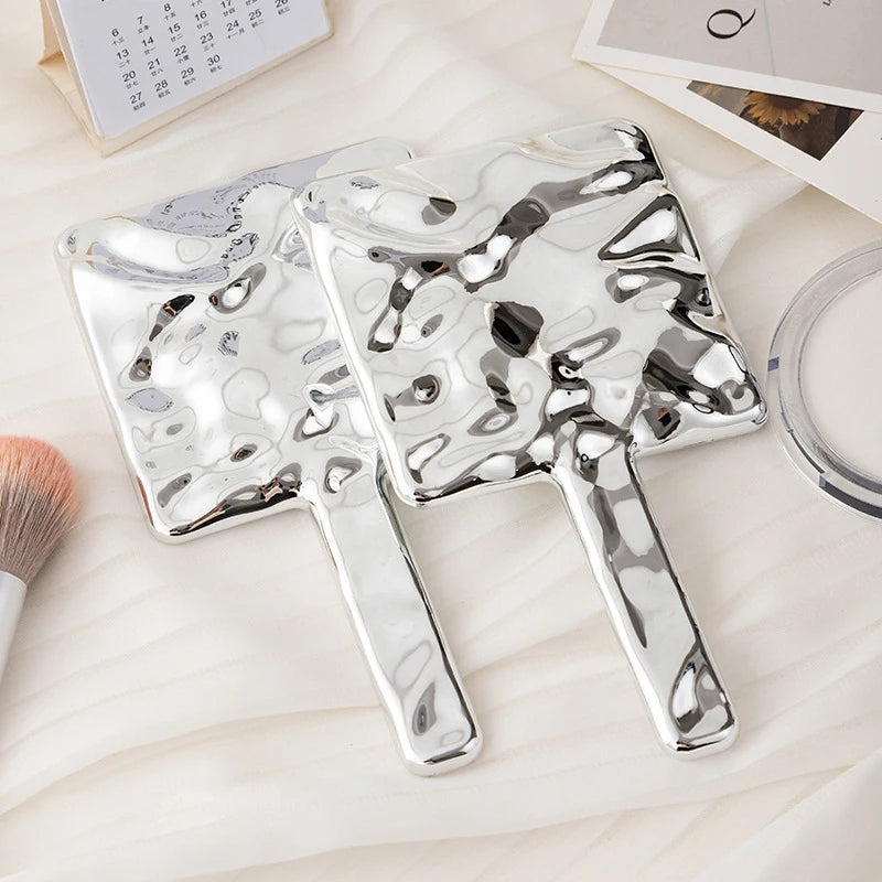 Square Handheld Makeup Mirror Liquid Shape Vanity Mirror With Handle Hand Mirror Spa Salon Compact Mirrors For Eyelash Extension