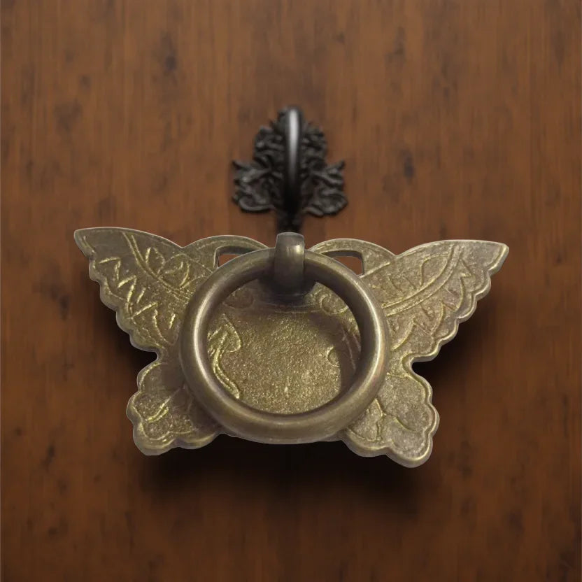 1Set Vintage Brass Kitchen Furniture Bronze Handles Decorative Copper Butterfly Shape Drawer Pull Cabinet Handle for Wood Door