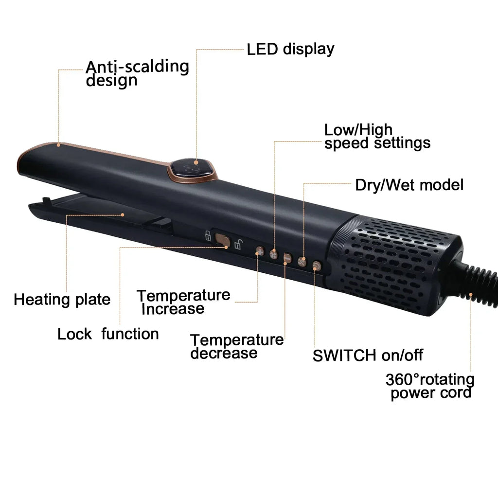 2in1 Professional Hair Straightener Curling Hair Dryer 106000 RPM Dry Air Anion Portable Wet & Dry Straightener