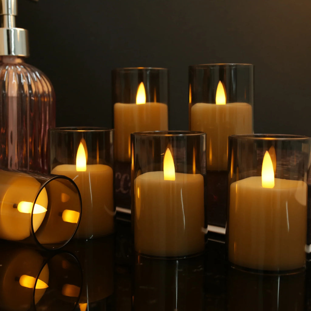 6pc Led Flameless Electric Candles Lamp Acrylic Glass Battery Flickering Fake Tealight Candle Bulk for Wedding Christmas Table