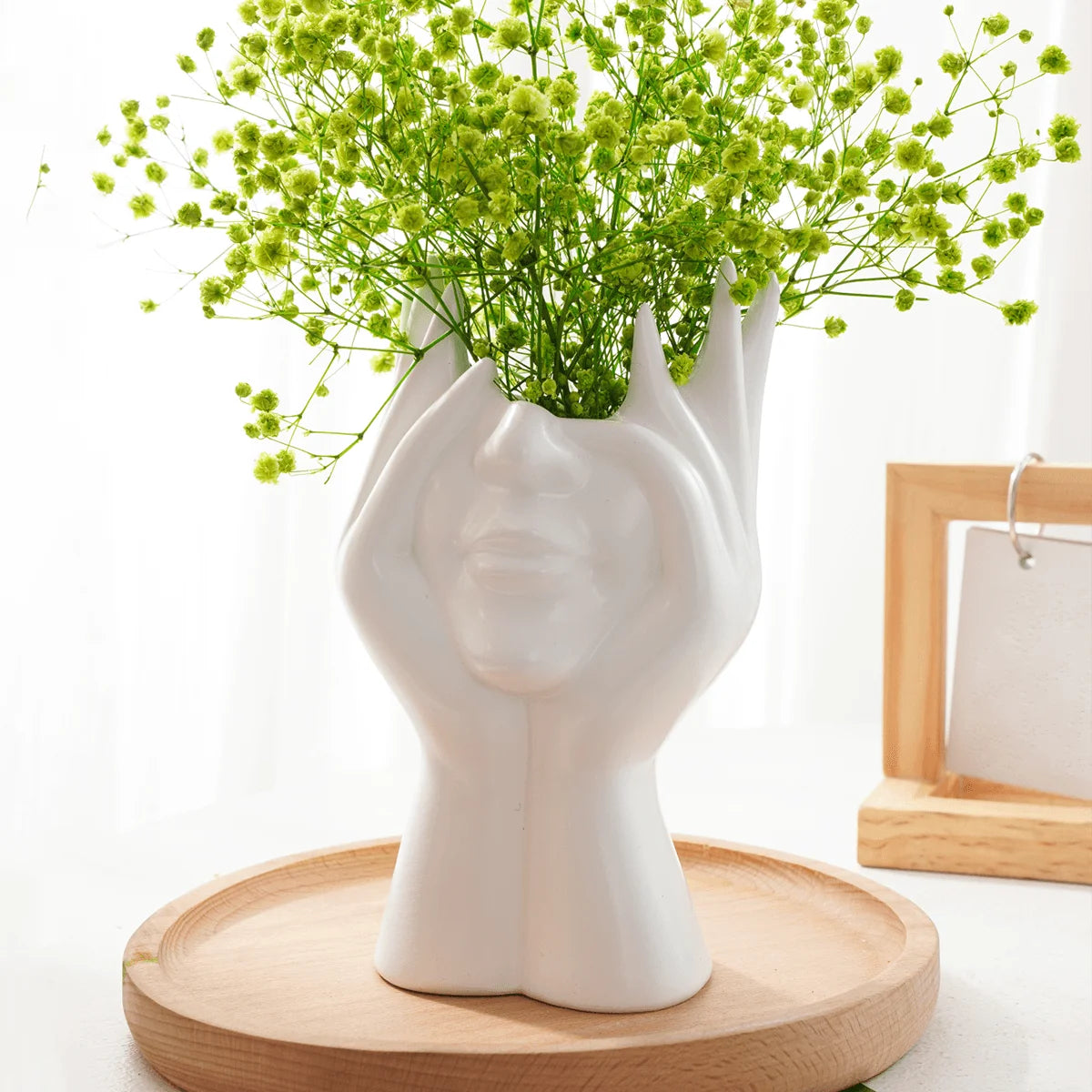 1PC, a modern and simple resin double-hand face support design household vase, which can be given as a gift