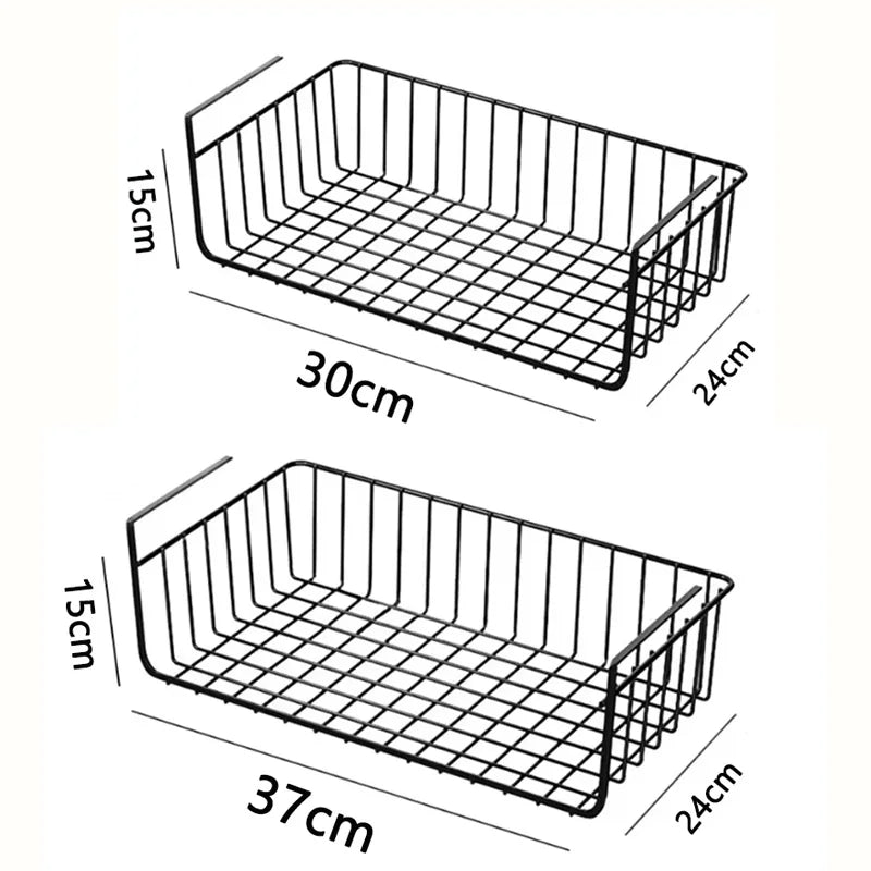 1pc White/Black Hanging Net Basket Iron Material Large Capacity Hanging Under Cabinet Wall Wardrobe Storage Basket Kitchen Tools