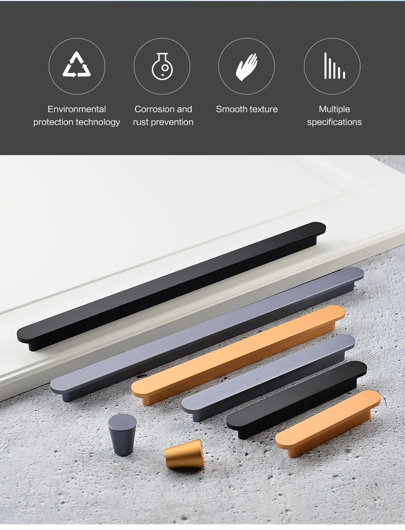 Modern style wardrobe cabinet bathroom cabinet black pulls drawer handles furniture cupboard aluminum alloy handle