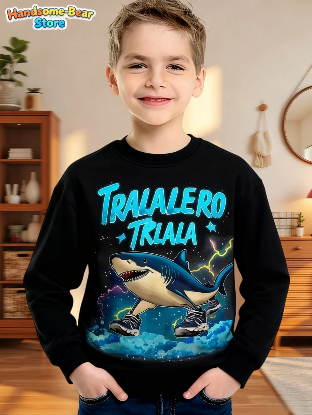 Italian Brainrot Boys Sweatshirt Autumn Long Sleeve Round Neck Hoodie Tungtung Sahur Brainrot Cartoon Children Tops Boys Clothes