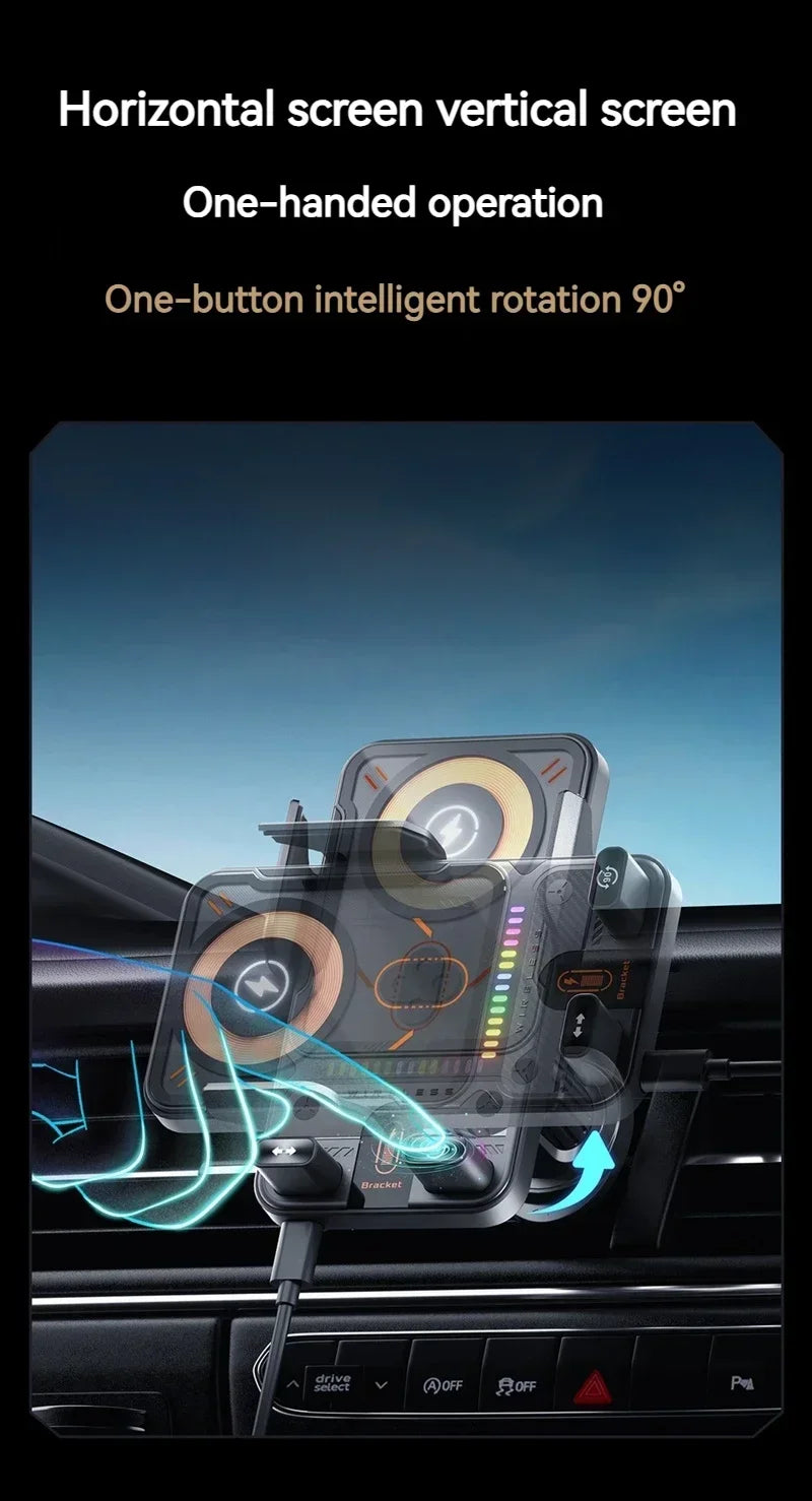 Auto-Clamping RGB Light Car Wireless Charger Phone Holder Stand Touching 360 Rotation Fast Charging Bracket For iPhone Samsung