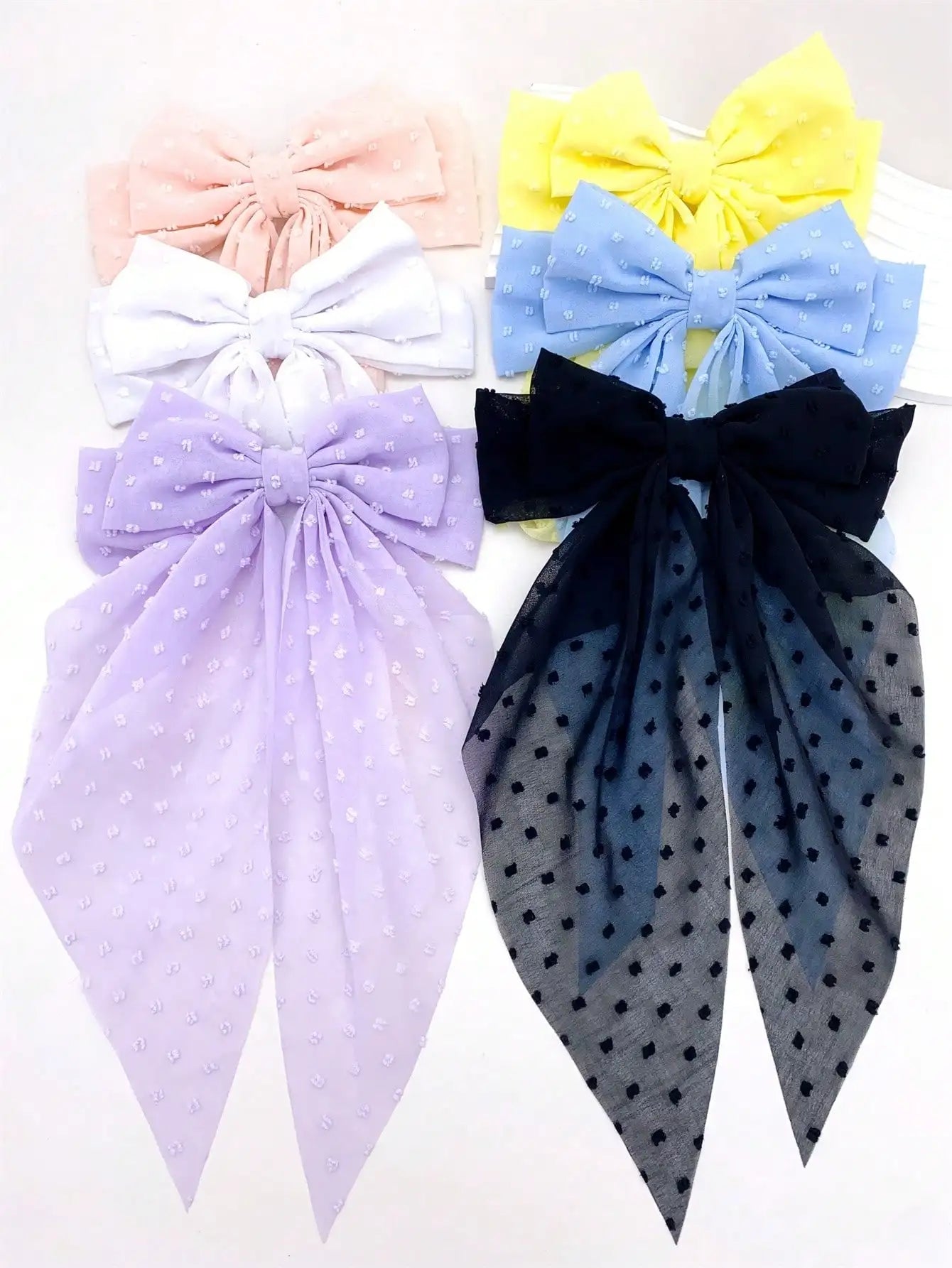 6 spring clip streamers bow hair clips for women