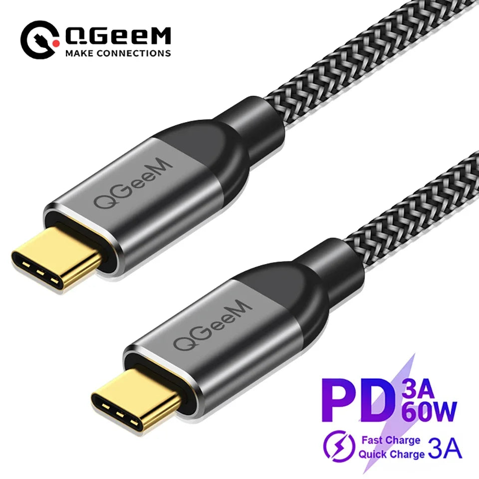 QGeeM USB 3.1 Type C to USB C Cable Gen2 PD 60W USB-C to USB C Charging Wire Cord Nylon Cord for Samsung Macbook Pro E-Mark Chip