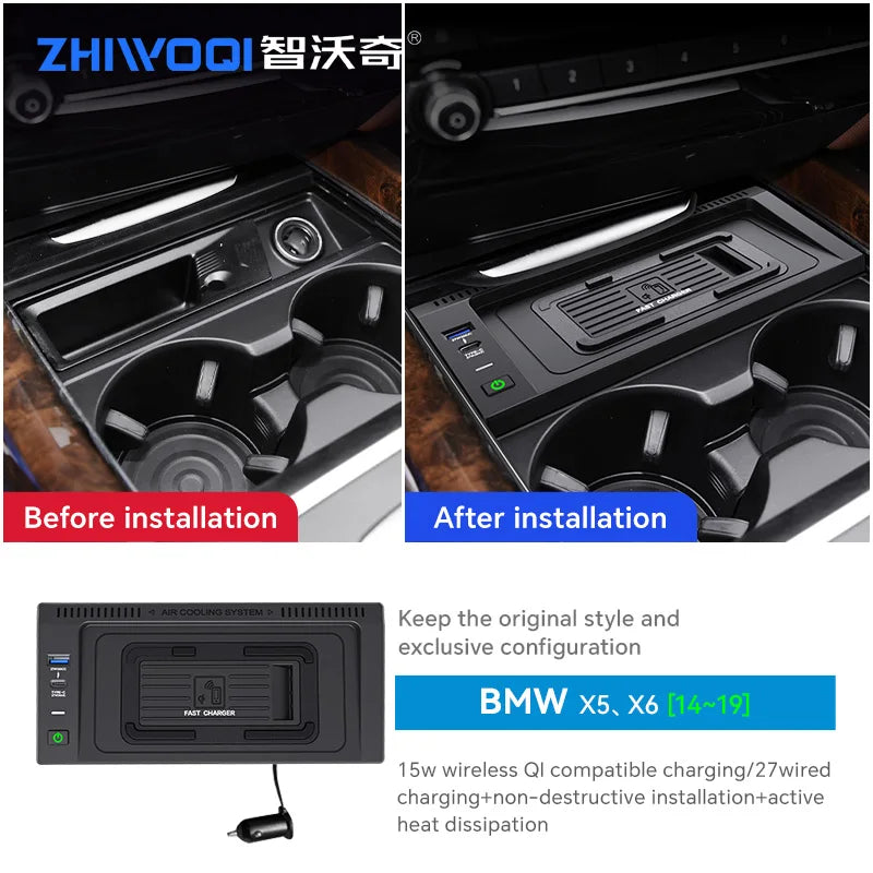 For BMW X5 F15 X6 F16 2014 2015 2016 2017 2018 15W Car QI wireless charger fast phone charger charging holder accessories