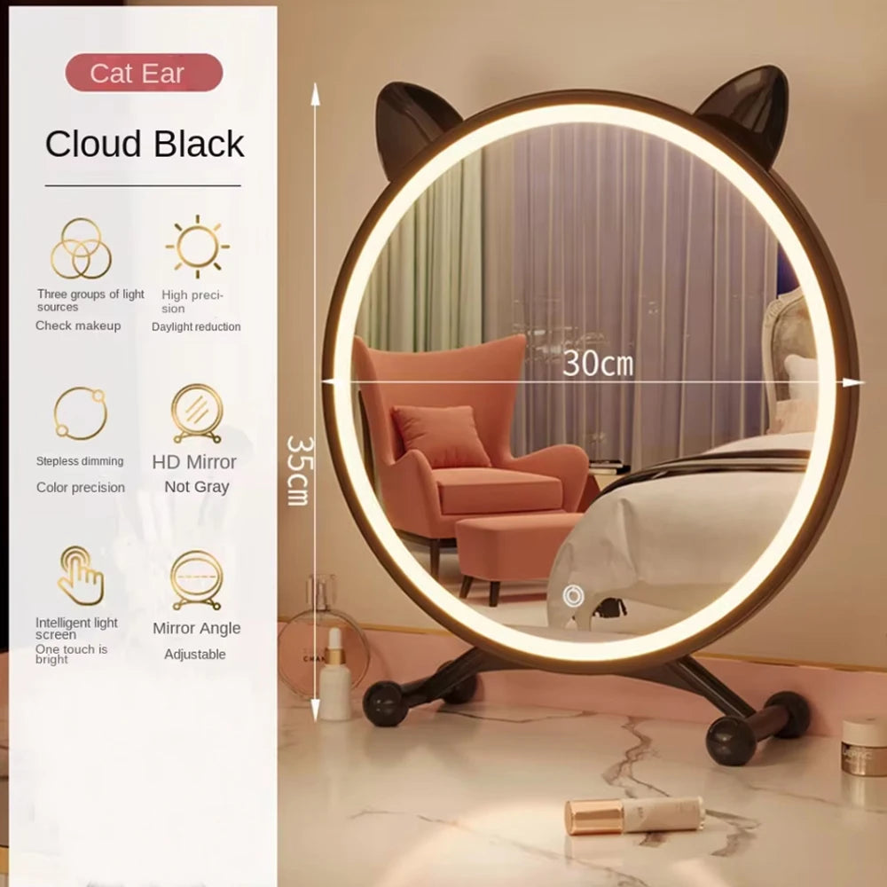 Desktop Smart LED Makeup Mirror with Light Home Bedroom Dressing Table Mirror Student Dormitory Desktop Dressing Mirror