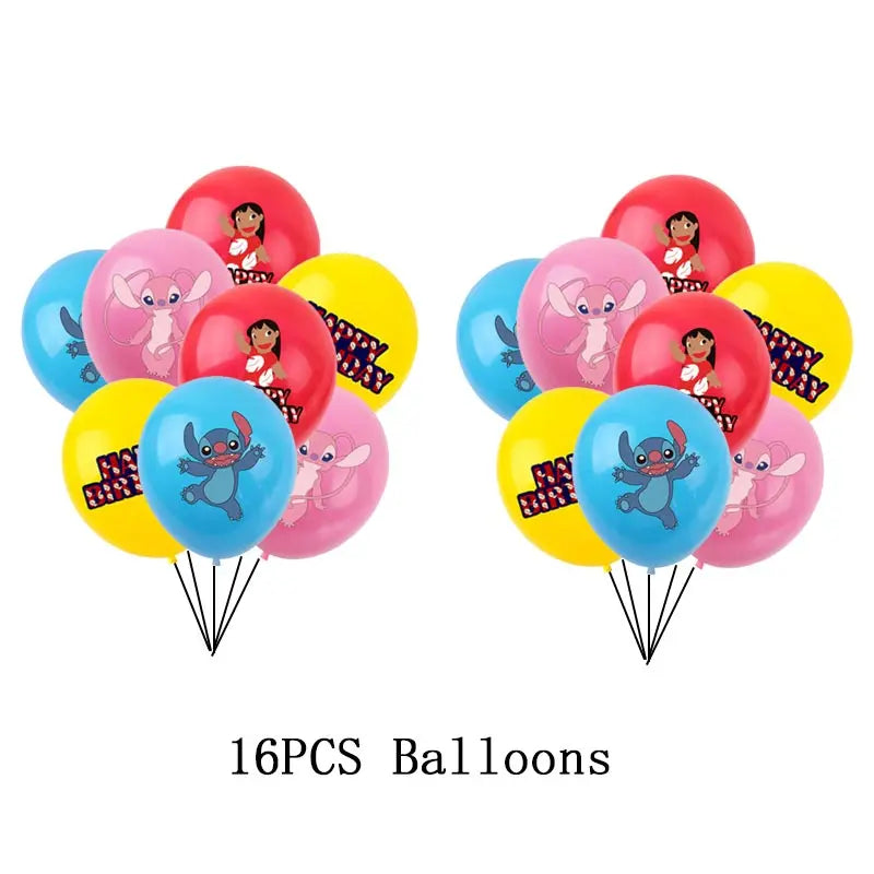 Lilo And Stitch Birthday Decoration Disney Pink Stitch Party Theme Tableware Set Angel Balloons Happy Supplies Kids Girl Favors